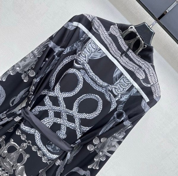 HM 26 Printed Shirt Dress with Belt Black in Mulberry Silk 180932