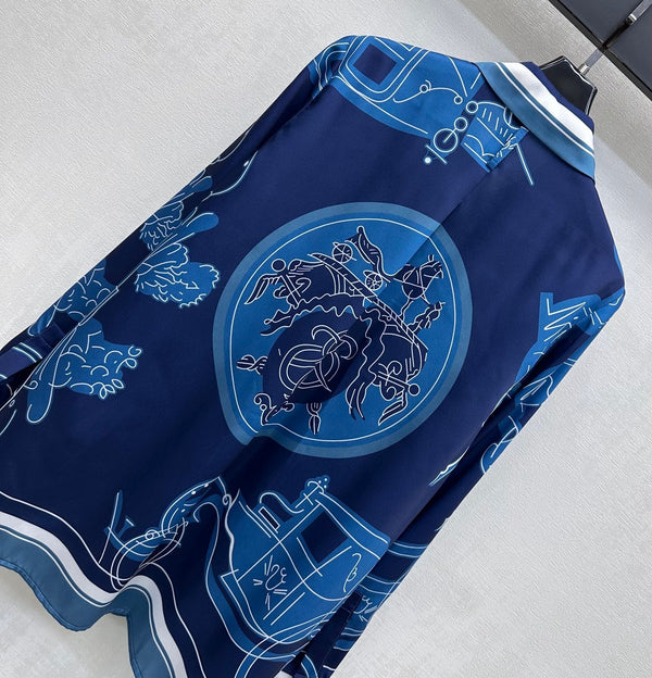 HM 26 Printed Long-Sleeve Shirt Blue in Mulberry Silk 172276