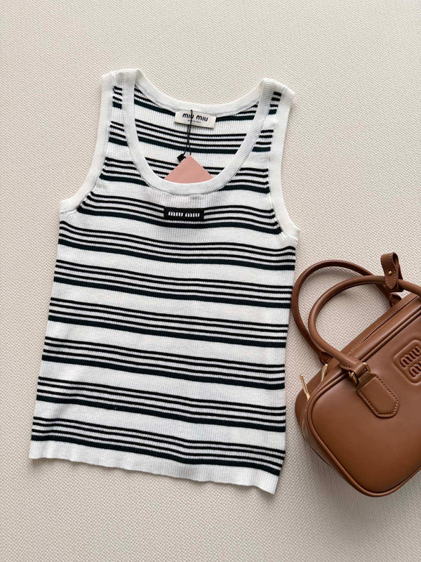 Miu Miu 26SS Striped Knit Vest White in Wool 223080