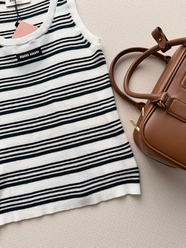 Miu Miu 26SS Striped Knit Vest White in Wool 223080