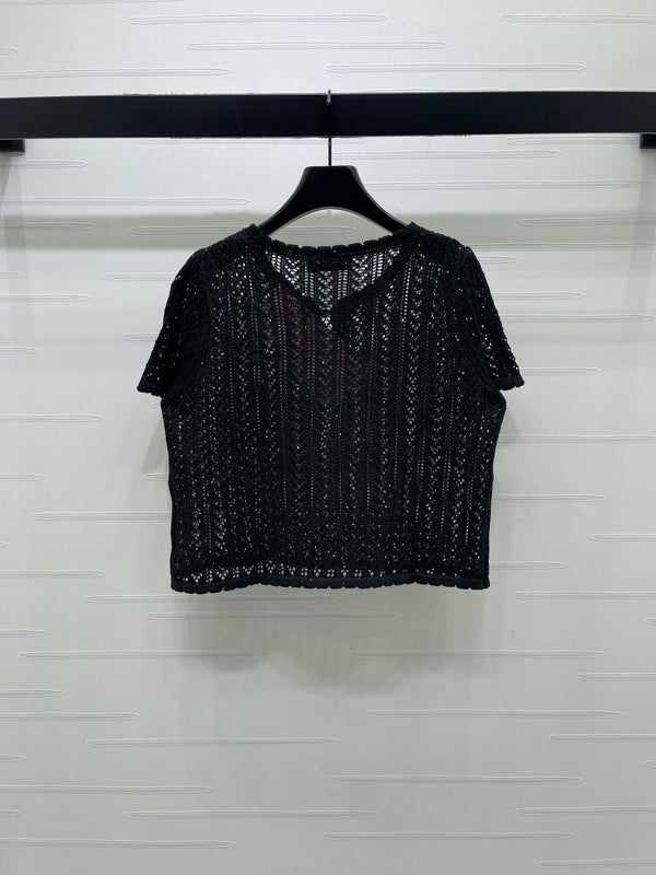 Miu Miu 26 Crew Neck Short-Sleeve Top Black in Wool 221700
