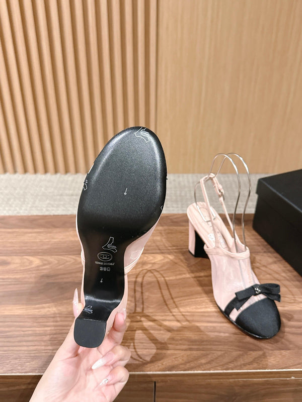 CC 26SS Slingback 80 with Bow Light Pink Black in Mesh 692549