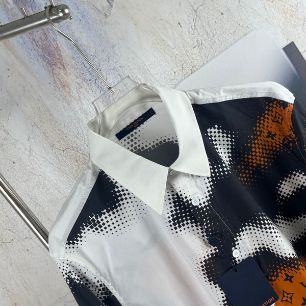 LV 26SS Bonfire Graffiti Long-Sleeve Shirt White Black in Cotton Poplin 229062