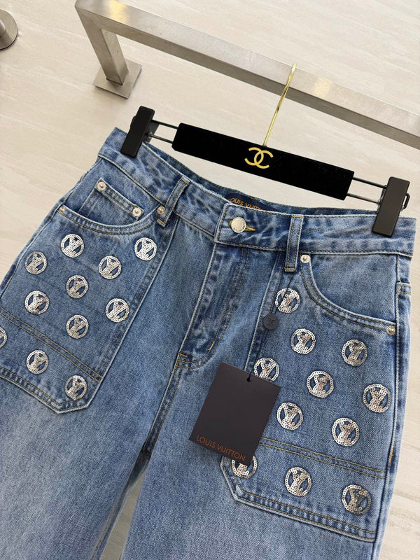 LV Monogram Wide-leg Jeans Blue in Denim 227410