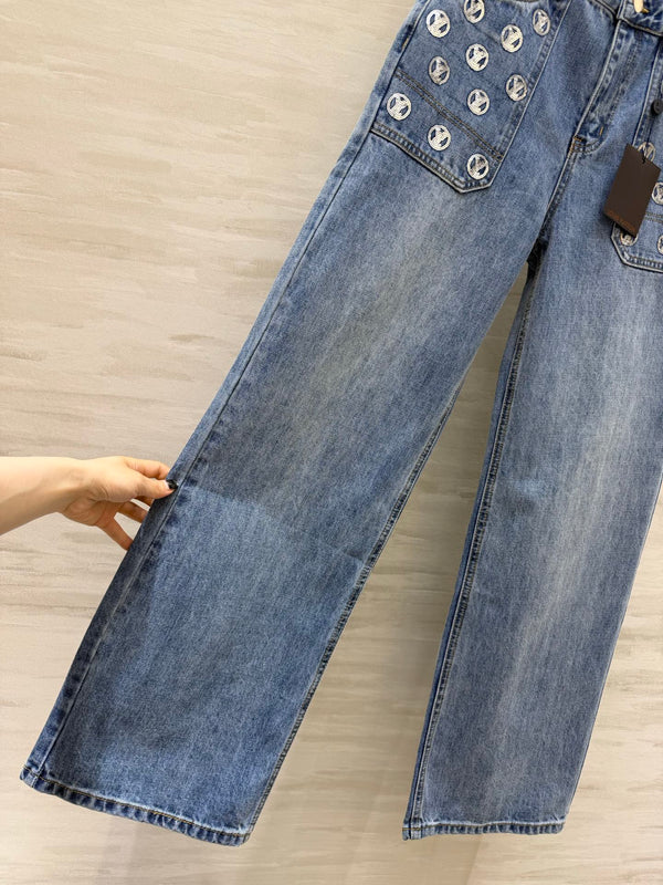 LV Monogram Wide-leg Jeans Blue in Denim 227410
