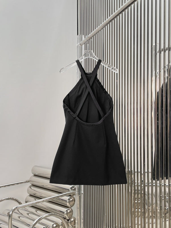 Miu Miu 26 Rhinestone Bow Waist-cinching Dress Black in Polyester 205618