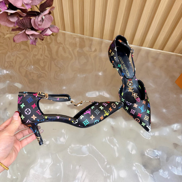 LV 6AM Slingback Pump 65 Black in Monogram Cowhide 703072