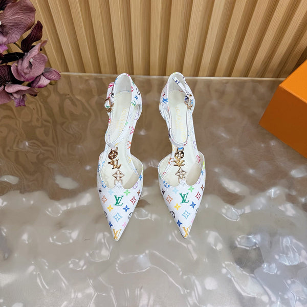 LV 6AM Slingback Pump 65 White in Monogram Cowhide 703071