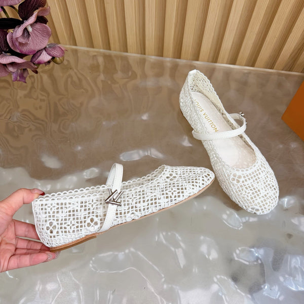 LV Romy Flat Ballerina White in Crochet 703067