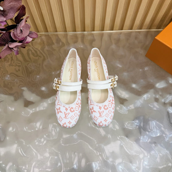 LV Romy Flat Ballerina White Light Pink in Canvas 703060