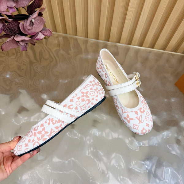 LV Romy Flat Ballerina White Light Pink in Canvas 703060