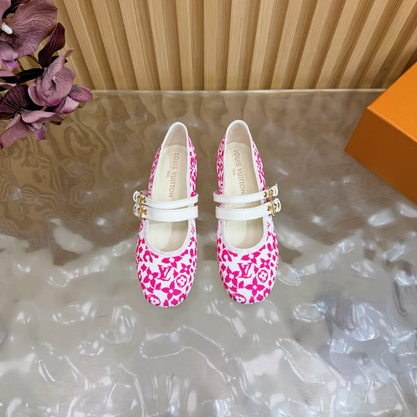 LV Romy Flat Ballerina White Pink in Canvas 703059