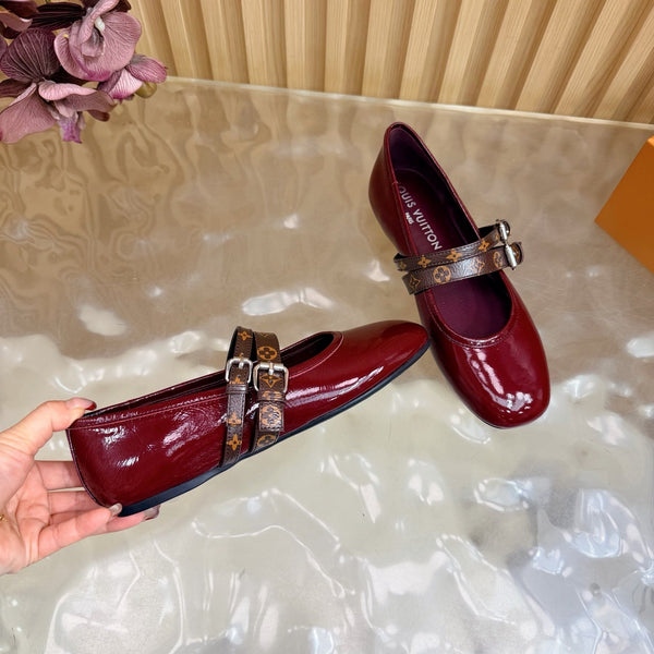 LV Romy Flat Ballerina Bordeaux Red in Patent Leather 703058