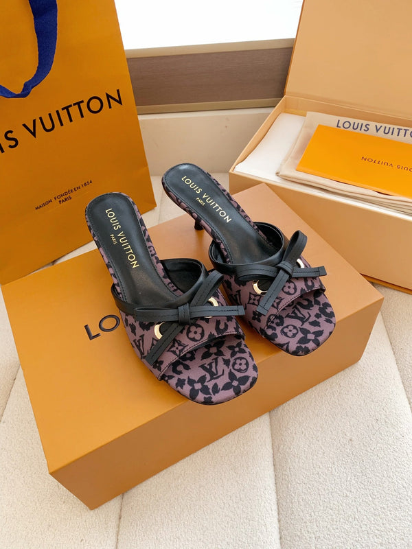 LV 26SS Single Kitten Heel Sandals 55 Purple in Cowhide 703051