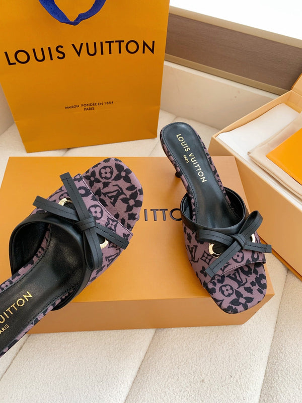 LV 26SS Single Kitten Heel Sandals 55 Purple in Cowhide 703051