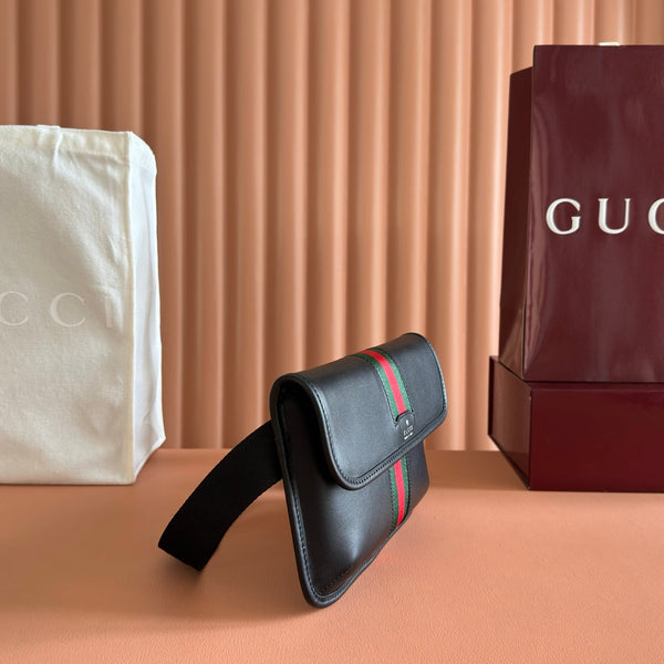 Gucci Web Trademark Belt Bag 24 Black in Cowhide 284919