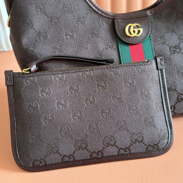 Gucci Giglio Tote Bag 25 Dark Brown in Lustrous Coated GG Fabric 284948