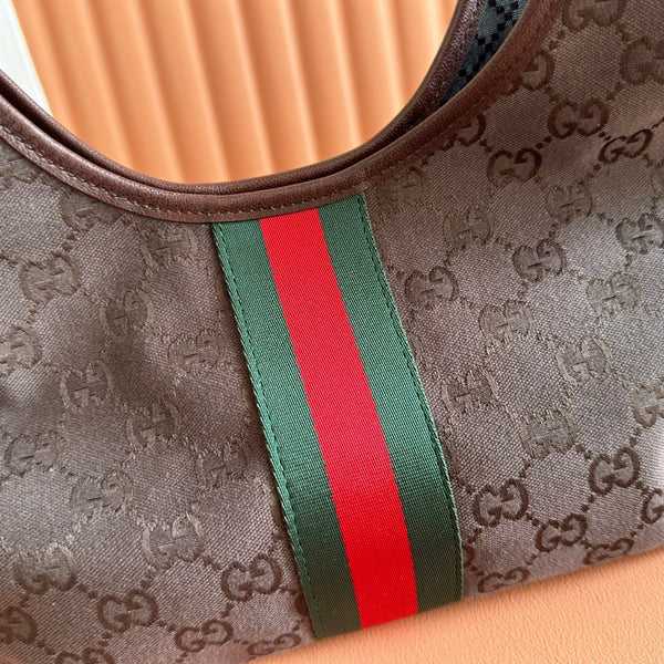 Gucci Giglio Tote Bag 25 Dark Brown in Lustrous Coated GG Fabric 284948