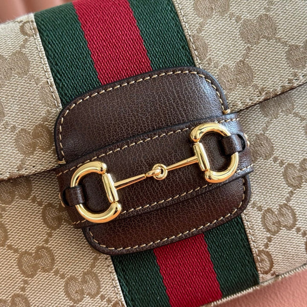 Gucci 26 Horsebit Crossbody Bag 21cm Brown in Canvas 285030
