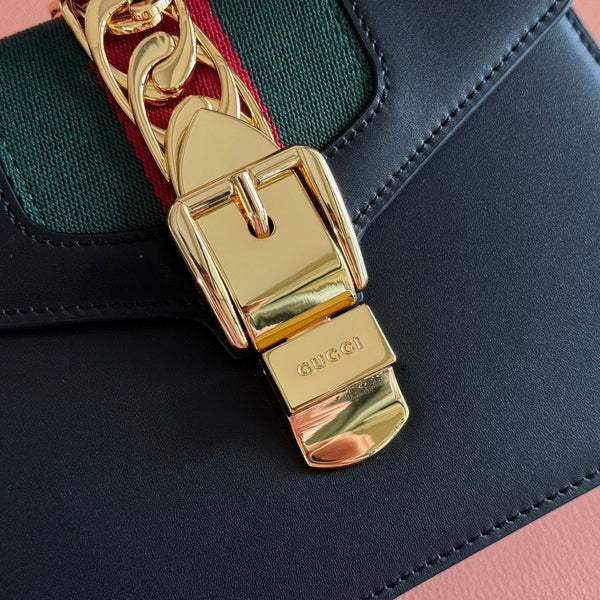 Gucci Sylvie Mini Bag 20 Black Gold in Cowhide 285223