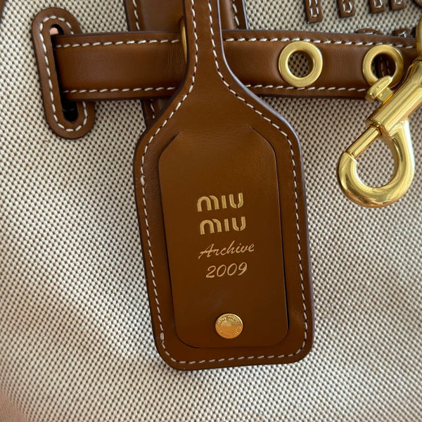 Miu Miu Aventure Handbag 31 Beige in Canvas 285305