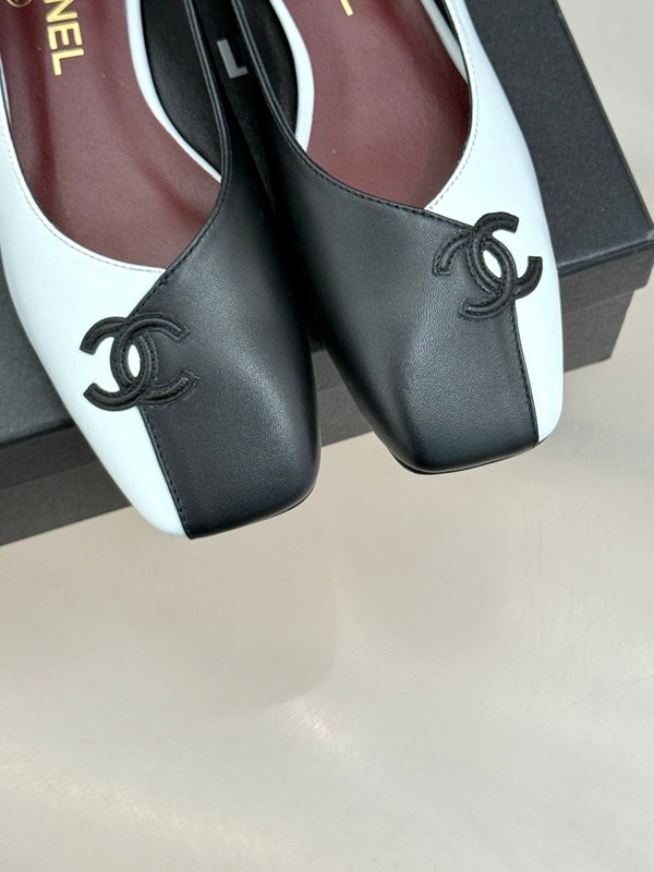 CC 26S Double C Patchwork Ballet Flat Black White in Cowhide 706366