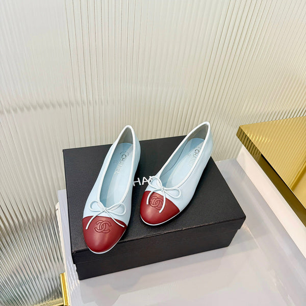 Chanel 2026 Ballet Flat Sky Blue Burgundy Lambskin 714033