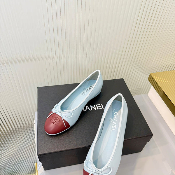 Chanel 2026 Ballet Flat Sky Blue Burgundy Lambskin 714033