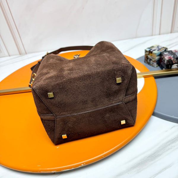 YSL Le 5 À 7 Bucket Bag 26cm Brown in Suede 285618