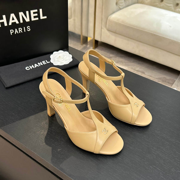 Chanel 26P Metallic Double C Stiletto Sandals 70 Beige In Sheepskin 717711