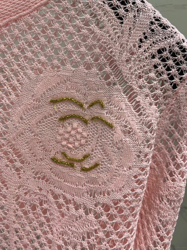 Chanel Embroidered Hollow-Out Cardigan Pink in Cotton 298308