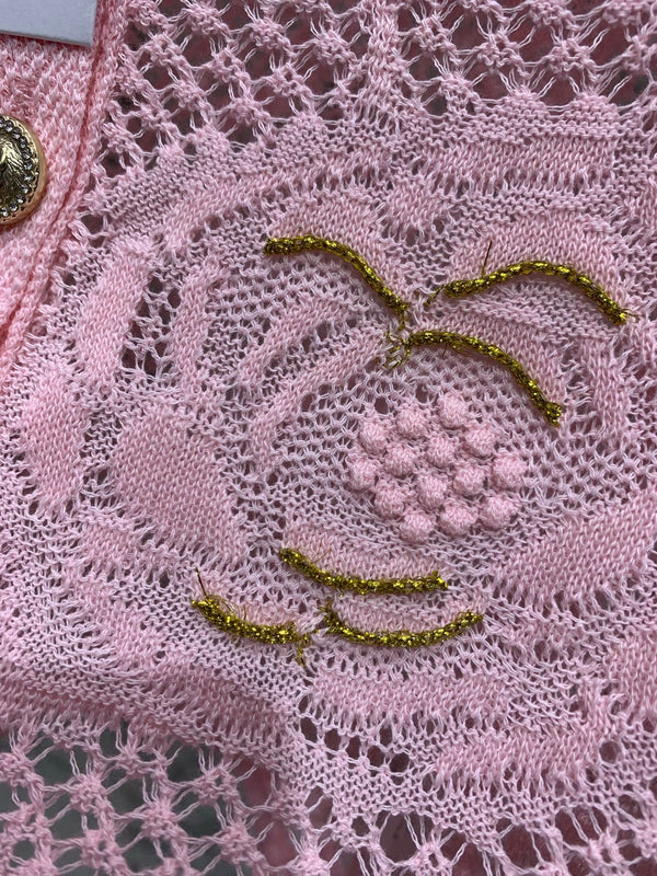 Chanel Embroidered Hollow-Out Cardigan Pink in Cotton 298308
