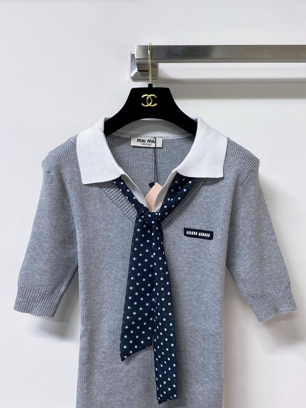 Miu Miu Short-Sleeve T-Shirt Gray White in Wool 305813