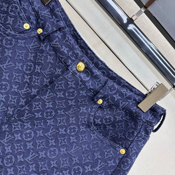 LV 26 Jacquard Denim Shorts Dark Blue in Cotton 372438