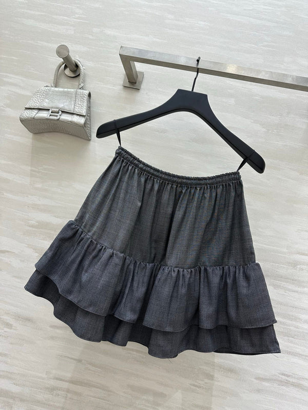 LV Drawstring Tiered Skirt Grey In Wool 367334