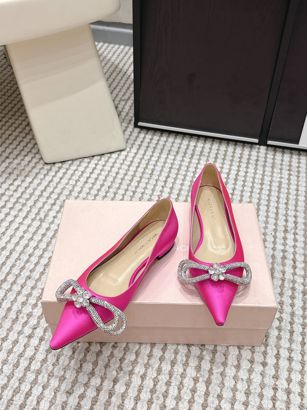 Mach & Mach 26SS Rhinestone Bow Flats Pink in Silk 722451