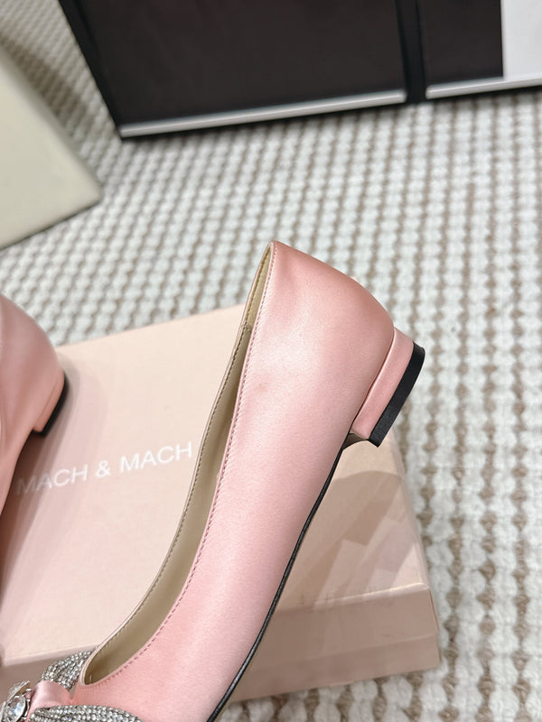 Mach & Mach 26SS Rhinestone Bow Flats Light Pink in Silk 722450