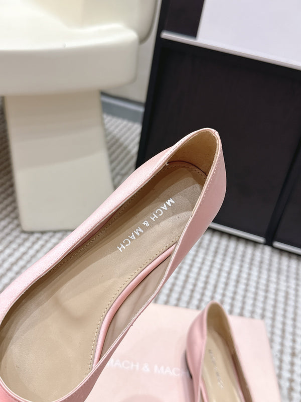 Mach & Mach 26SS Rhinestone Bow Flats Light Pink in Silk 722450