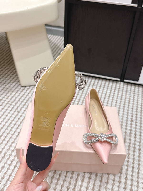 Mach & Mach 26SS Rhinestone Bow Flats Light Pink in Silk 722450