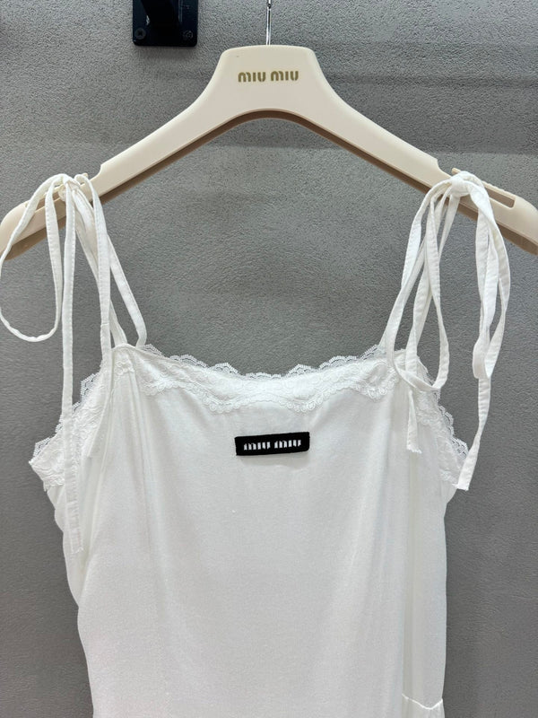 Miu Miu White Lace-up Dress in Cotton 369566