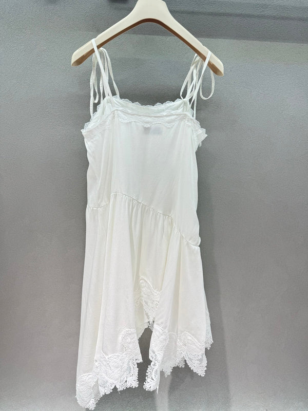 Miu Miu White Lace-up Dress in Cotton 369566