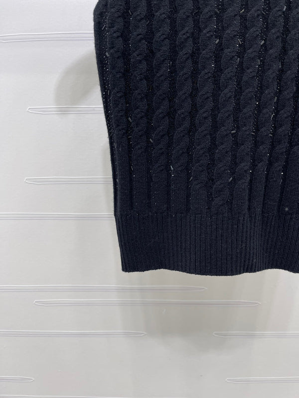 Miu Miu 26 Heavy-duty Cable Sleeveless Vest Black in Wool 366350