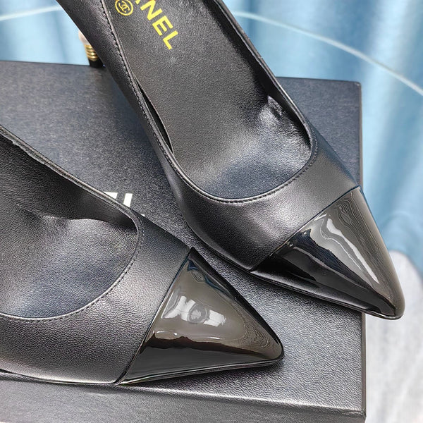 Chanel 26 Pointed Toe 85mm Pearl Black in Cowhide 712803