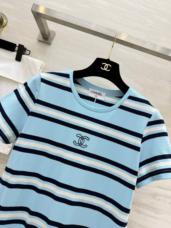 Chanel Striped T-shirt Dress Blue in Pure Cotton 375548