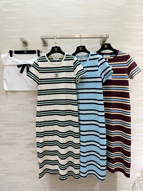 Chanel Striped T-shirt Dress Blue in Pure Cotton 375548
