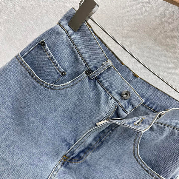 Loewe 26 Embroidered Frayed Edge Shorts Blue in YB Twill Cotton Denim 375346