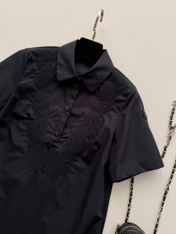 Moncler 26 Collared Shirt Dress Black in Cotton 374733