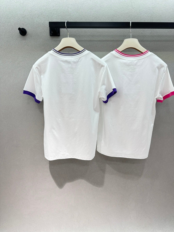 Celine Flocked Two-Tone T-Shirt in Polyester 375188