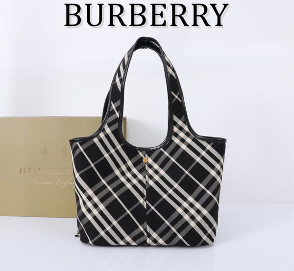 Burberry Large Check Tote Bag 41cm Black in Calfskin
