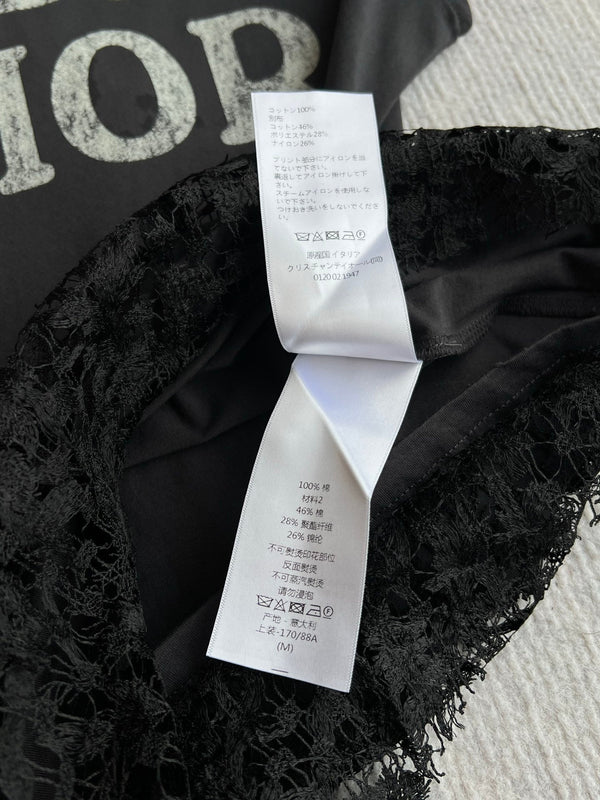 Dior 26ss J'Adore Lace-Trimmed T-Shirt Black in Cotton 376510